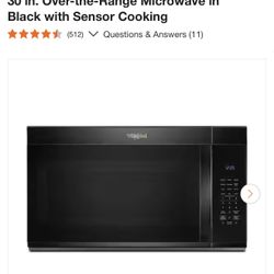 Whirlpool 30 in. Over-the-Range Microwave in Black with Sensor Cooking