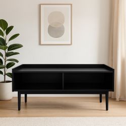 Modern Black Open Shelf TV Stand / Media Console Table – Mid-Century Style