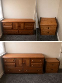 Solid Oak Dresser & Matching Nighstands