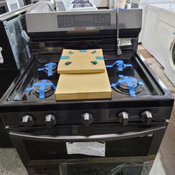 New Black Stainless Steel Samsung 30" Wide Double Oven Gas Stove Range Estufa 