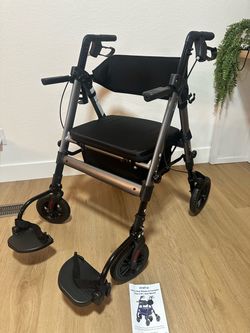Brand New Walkers for Seniors 2 in 1 Wheelchair Combo, 450 Ib Foldable Rollator Transport Chair with Seat, Heavy Duty Rolling Walker 10" Wheels for Al