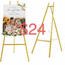 Gold Easel Stand for Sign , Heavy Duty Metal Easel for Wedding Welcome Sign or Party, Large Decorative Easel for Mirror, Art, Photo, or Adjustable Pai