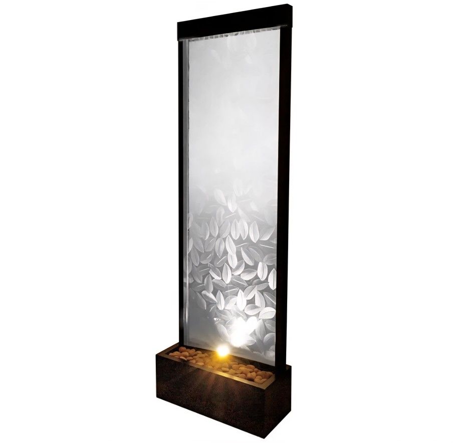Alpine Corporation MLT156 Indoor/Outdoor Glass Panel Fountain with Embossed Leaves, Modern Waterfall Fountain, 72" H, Clear