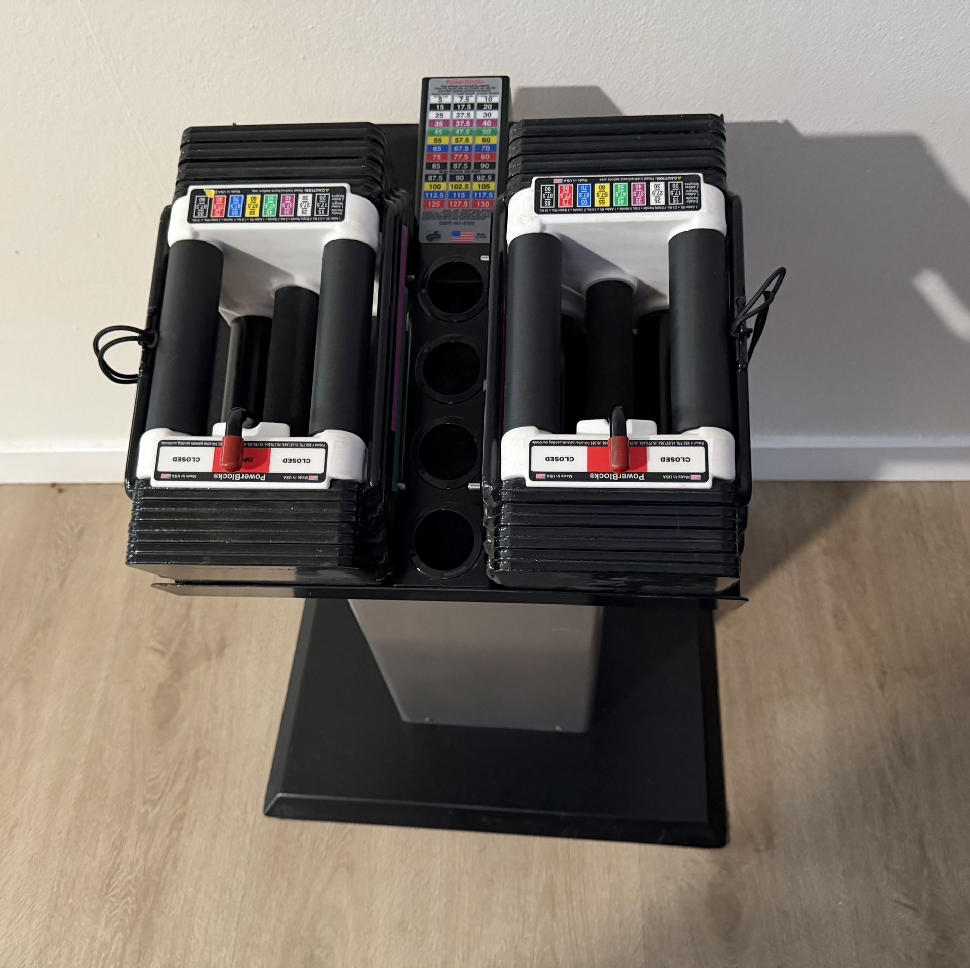 PowerBlock Elite Adjustable Dumbbells 50lbs Pair With Stand