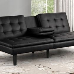 Brand New Black Leather Futon Sofa Sleeper 