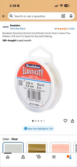 Beadalon Elasticity Stretch Cord 0.8mm x 5m - Clear - New