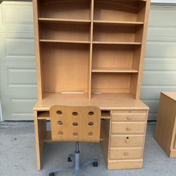 Desk with Hutch, Computer And Filing Cabinets 