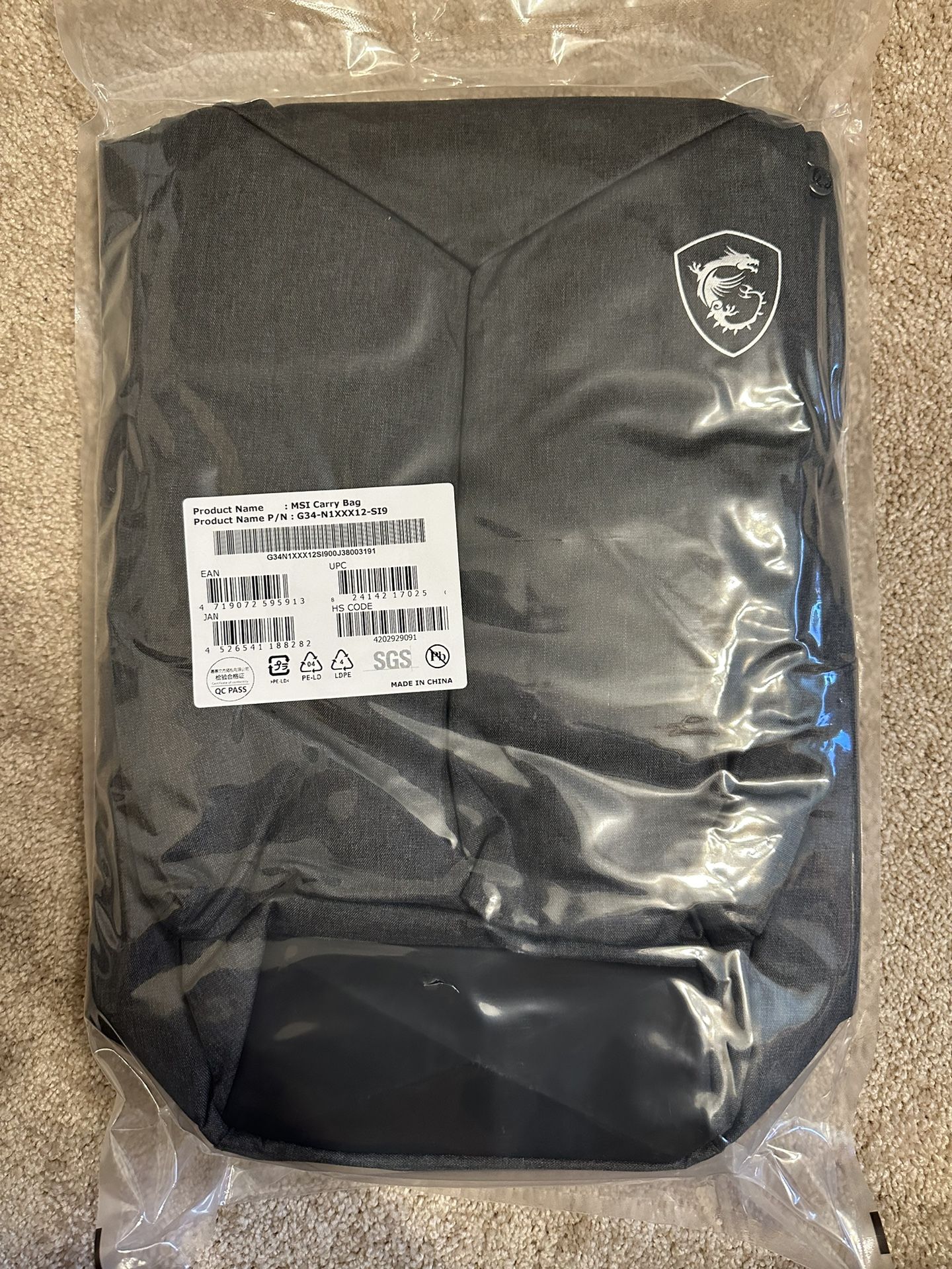 New Sealed MSI Air Gaming Backpack Carry Bag Grey Up To 15.6 Laptops Trusted Computers Accessories