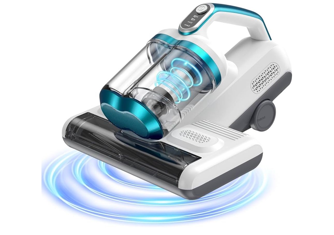 Bed Vacuum Cleaner Mattress Vacuum with 16Kpa Suction 253.7nm UV-C Light, 30000 RPM/Min Dual Brushroll Rotation & HEPA Filter & Heating & Ultrasonic T