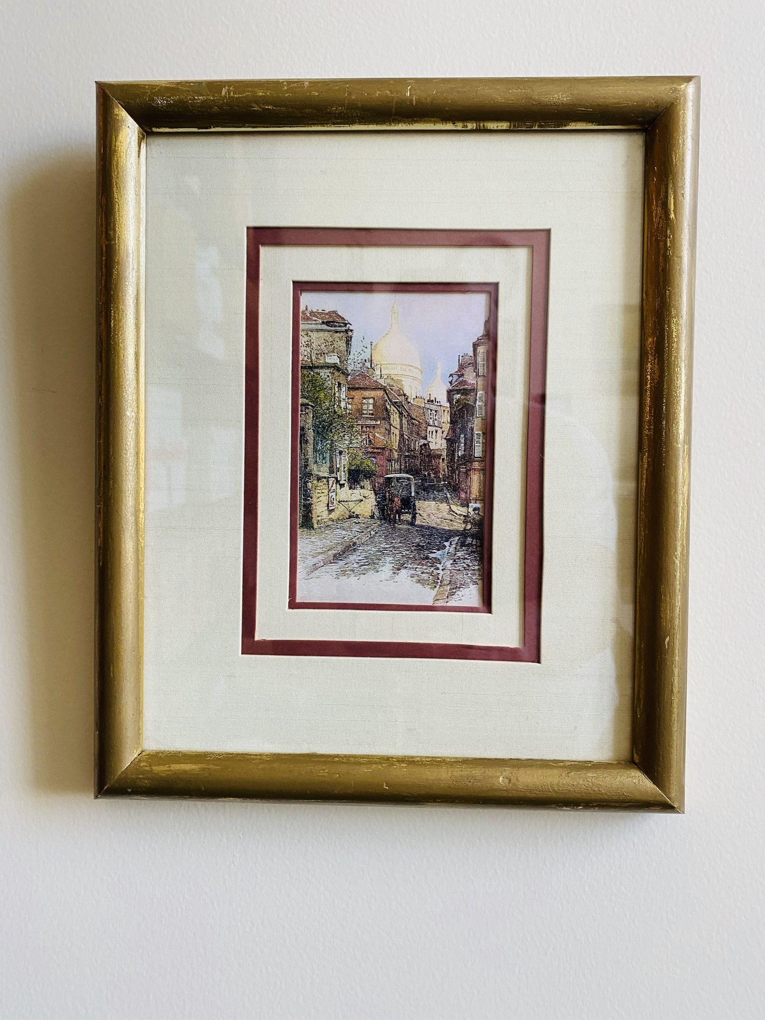 Antique Stylish Piece of Art. Beautiful colors. Nice golden wood frame. 11.5”x9.5”. Like new condition.