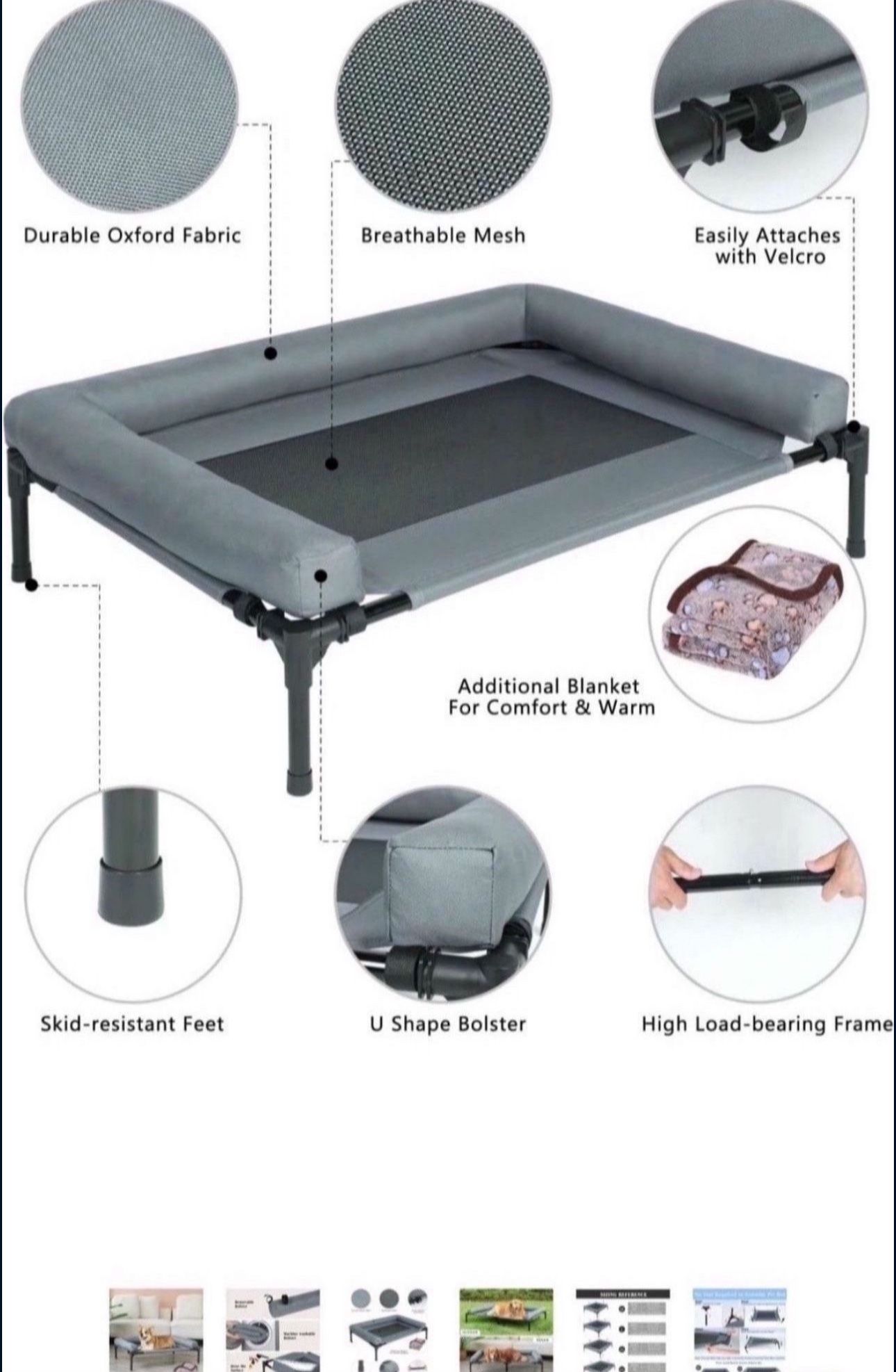 Elevated Cooling Dog Bed,Raised Dog Cots Beds for Large Dogs,Outdoor Dog Bed with Replacement Plush Pads,Chew Proof Portable Cooling Pet Cot Skid-Resi
