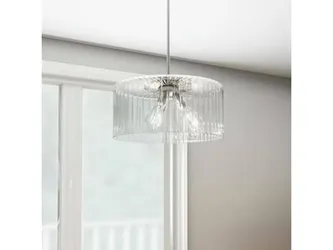 Ribbed Glass Drum Pendant Light