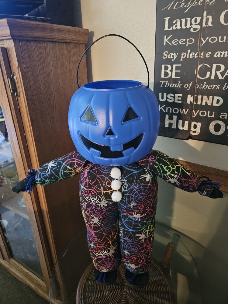 Halloween Pumpkin Pail Doll Standing Handmade NEW 