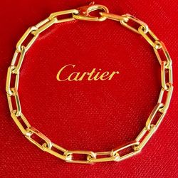 SANTOS DE CARTIER 18k yellow gold 8” paper clip BRACELET MEDIUM MODEL FULL SET 2024