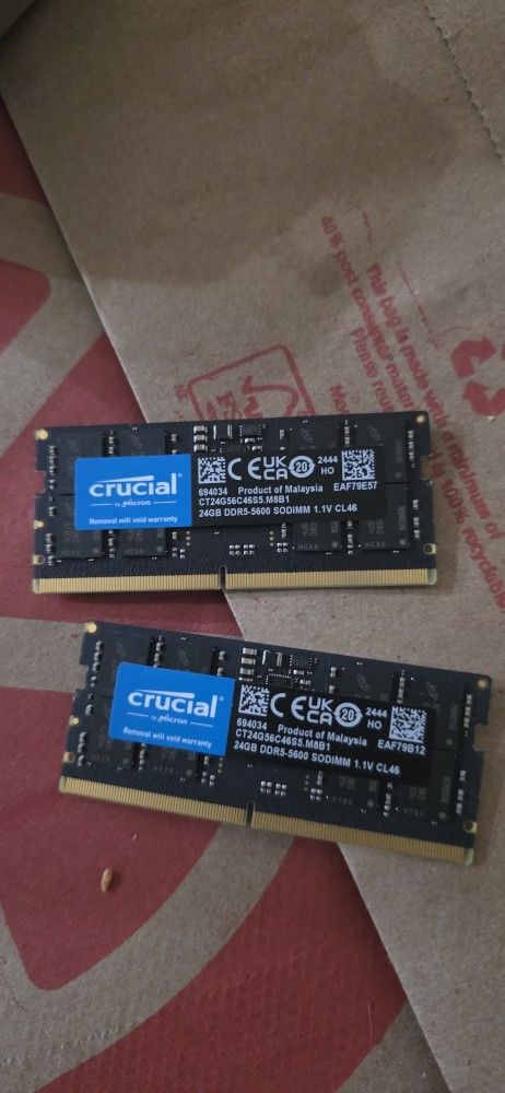  Crucial 48GB DDR5 5600MHz SODIMM RAM (2x24GB)
