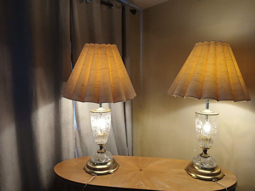 Large Vinatge Etched Crystal Lamps