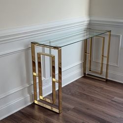 Console Table Stainless Steel Glass Gold Legs 