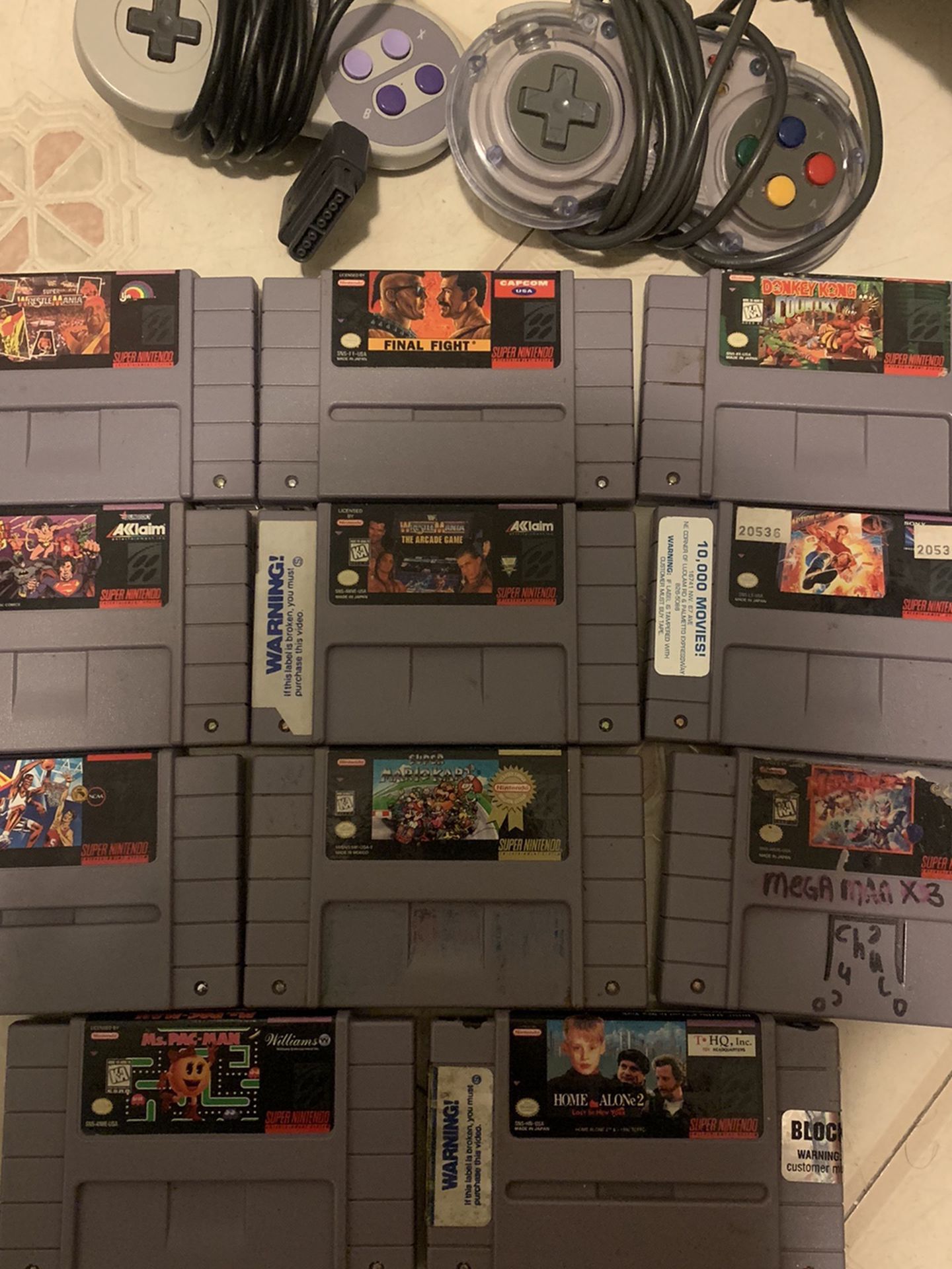 SNES Games and two controllers