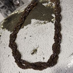 Bronze Brown  and Lavender Beaded Twisted Rope Necklace 