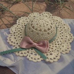 Small Decoration Crochet Wide Brim Sun Hat with Bow