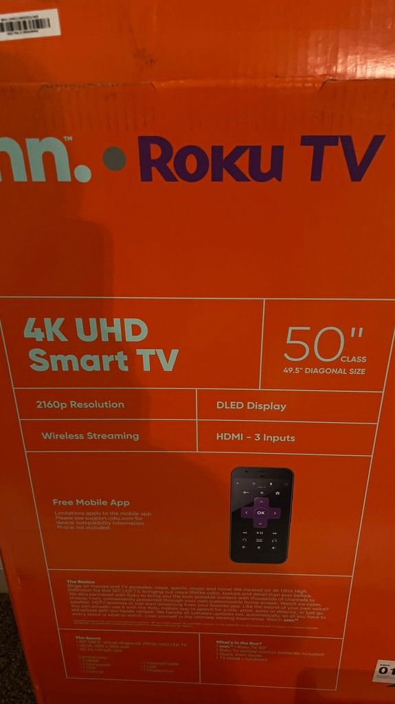 Onn TV (ROKU) 4K 50" smart TV