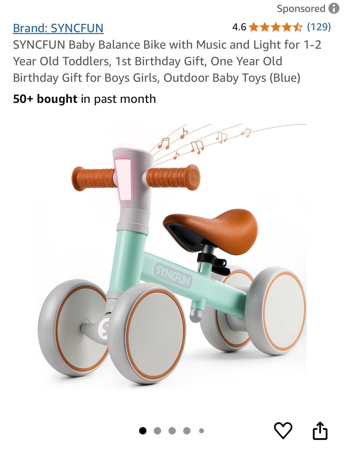 Baby balance, bike, W music, and lights