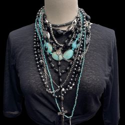 Beaded Necklaces ~ Black~ Turquoise ~ Silver Plated~ Onyx 