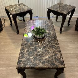 🔥 Marble Coffee Table & 2 End Tables – Excellent Condition!