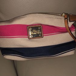Ralph Lauren Striped Canvas Leather Cosmetic Bag. Mint 