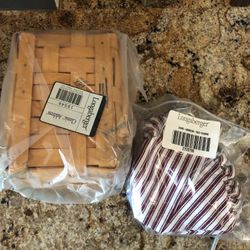 Longaberger Vintage Classic Address Basket And Red Ticking Liner