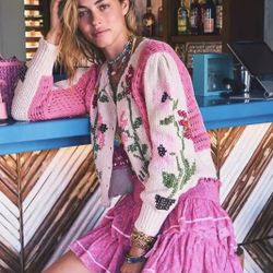 Sweater cardigan crochet knit floral womens top