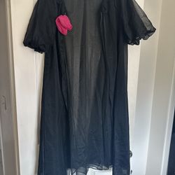 Vintage Retro Black Sheer 1960’s Nightgown Robe Lingerie Short Sleeve Medium L