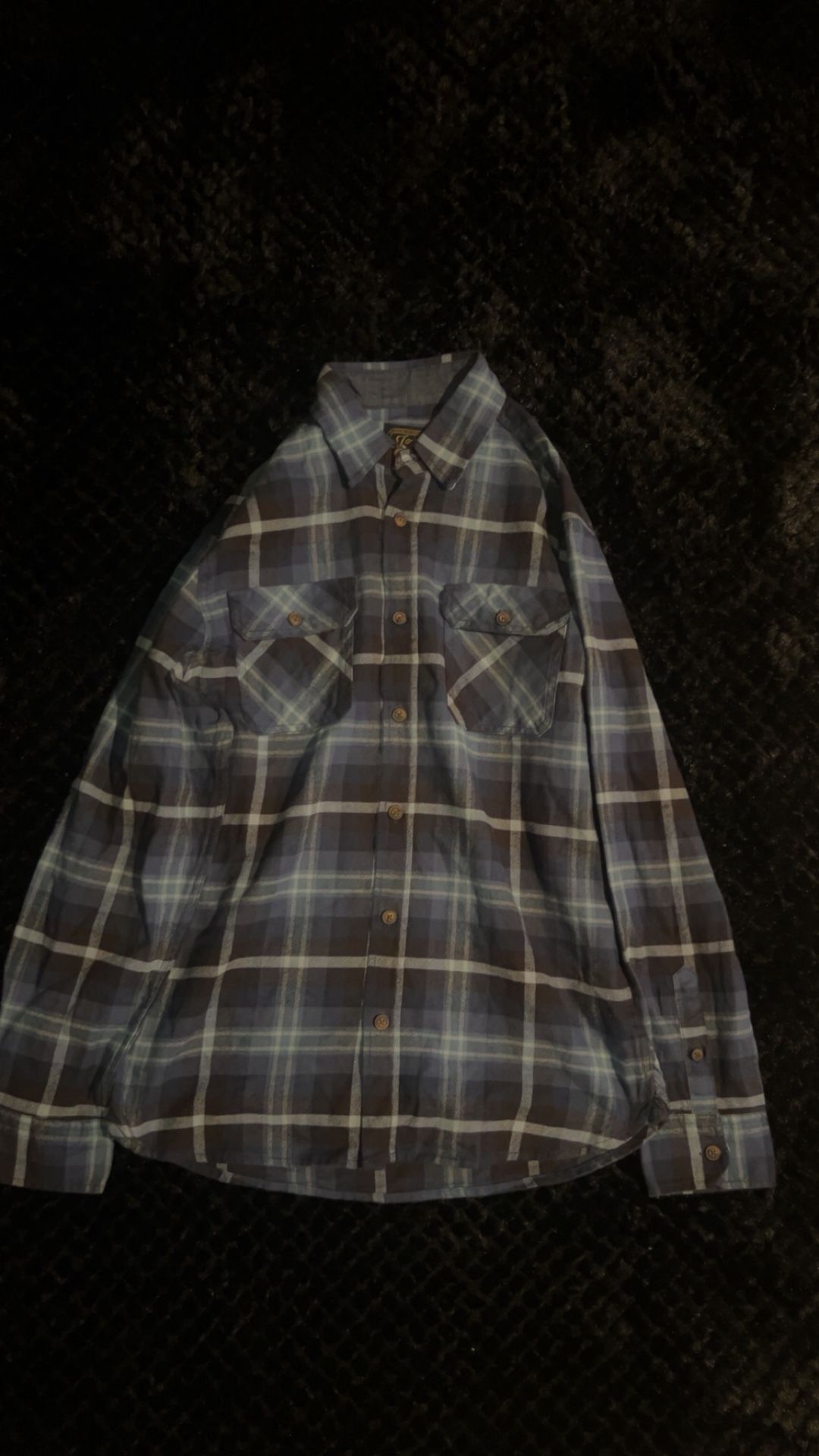 Jachs MFG Heritage Flannel Shirt Mens M Blue Brown Plaid Long Sleeve Casual