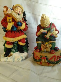2 xmas santa figure statue music box wind up decorations holiday