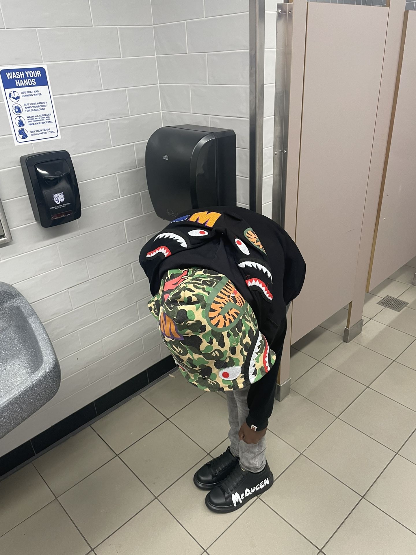 New Double Hooded Bape Hoodie Pictures On Body