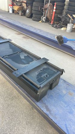 23 x 99“ long by 9 1/2 inches deep underneath recreational vehicle storage box with pull out doors 23 x 99” long by 9 1/2 inches deep underneath recre