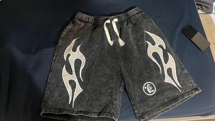 Acid Wash Flame Graphic Shorts ( Hell Star )