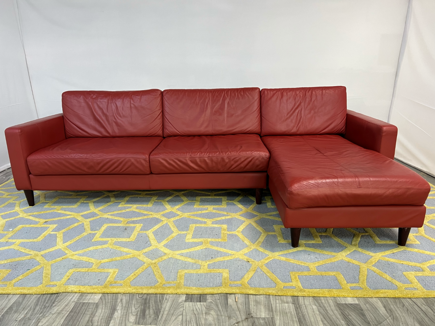 ( Delivery Available ) Mid Century Modern Leather Red Sectional Couch