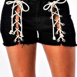 Black high-rise lace up shorts