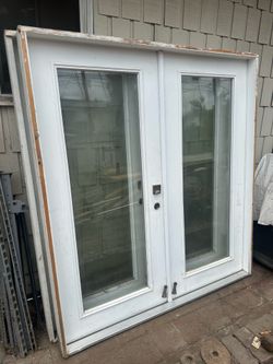 2-White French Doors with Glass Panels and Frame