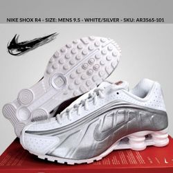NIKE SHOX R4 - MENS SIZE 9.5 - WHITE/SILVER