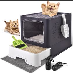 Cat Litter Box with Litter Mat Odor Control Anti-Splashing Easy Cleaning