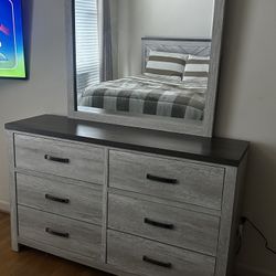 Gray Bedroom Furniture Set with Dresser, Queen Mattress, Bed Frame, and Nightstand