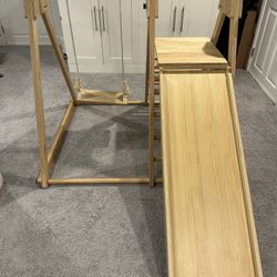 Wooden Indoor Swing And Slide Set
