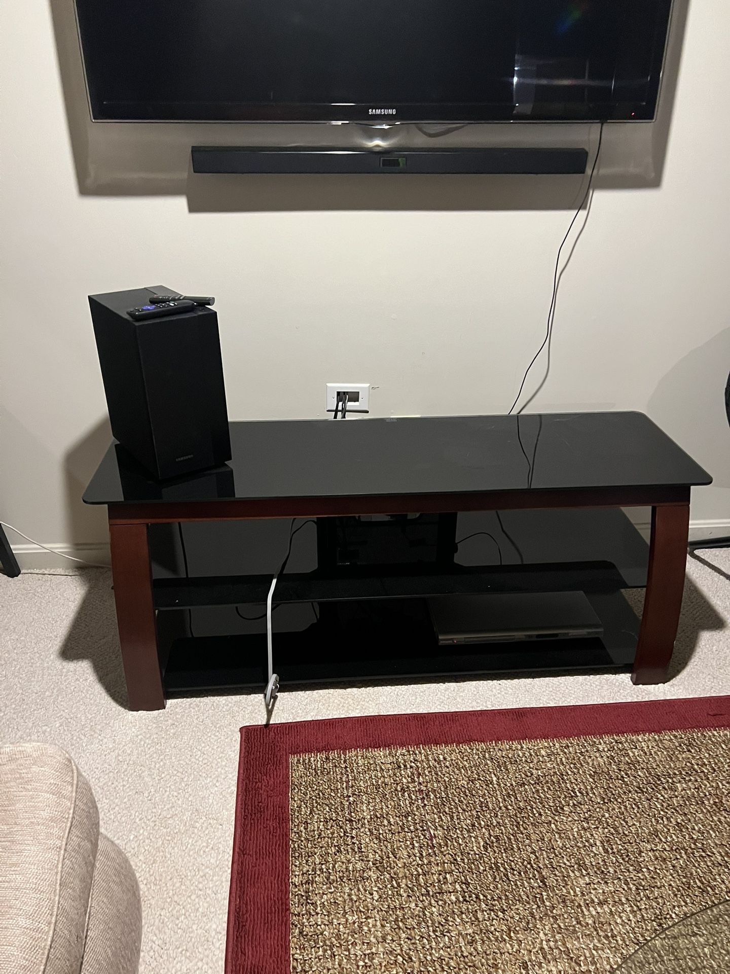 Black Glass Top & Brown TV Stand – $150 OBO