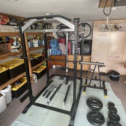 FULL HOME GYM – Rack, Cable System, Barbell + 300 lbs