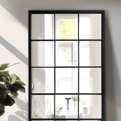 OUSHUAI Black Rectangle 24x36” Window Pane Mirror