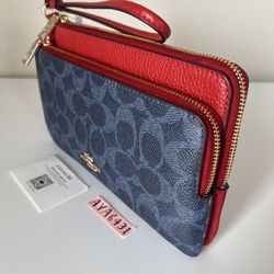 Coach large double zip wristlet