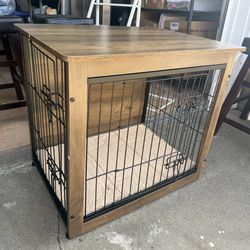 DWANTON Dog Crate Furniture with Cushion, Wooden Kennel Table with Double Doors, Indoor Dog House, Small/Medium/Large Size, 27.2" L, Warm Brown