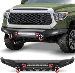 Tundra Front Bumper for 2014-2021 Toyota Tundra Off-Road Pickup Truck Steel Tundra Front Bumper, w/LED Lights, D-rings, License Plate Bracket, DIY Dec